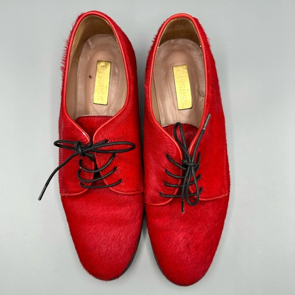 Élysèss Size 6.5 Red Animal Hair Oxford Shoes - Picture 2 of 5